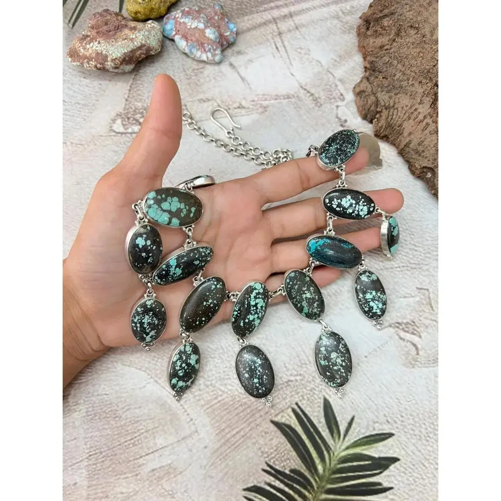 Handmade Sterling Silver Lander Turquoise Necklace with Signed Nizhoni - Picture 5 of 6